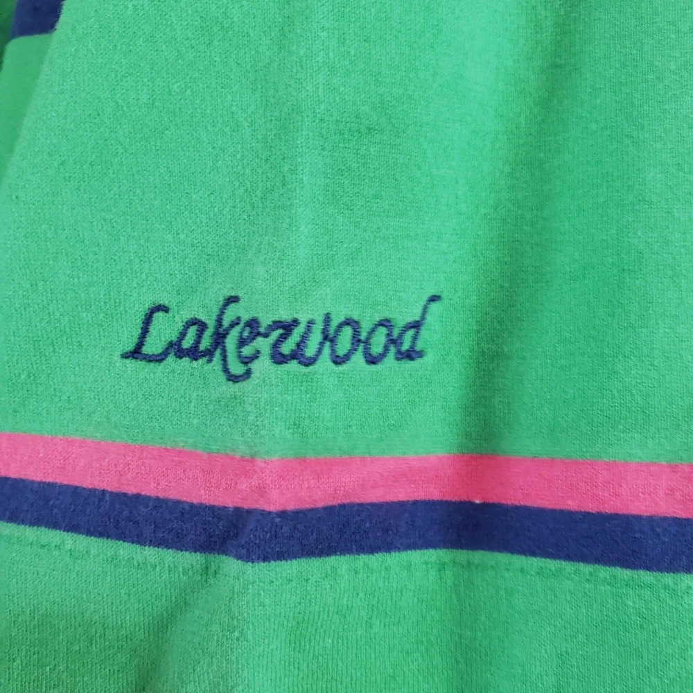 Polo Golf Ralph Lauren Polo Shirt Mens XL Green Pink Blue Striped‎ Lakewood Pima